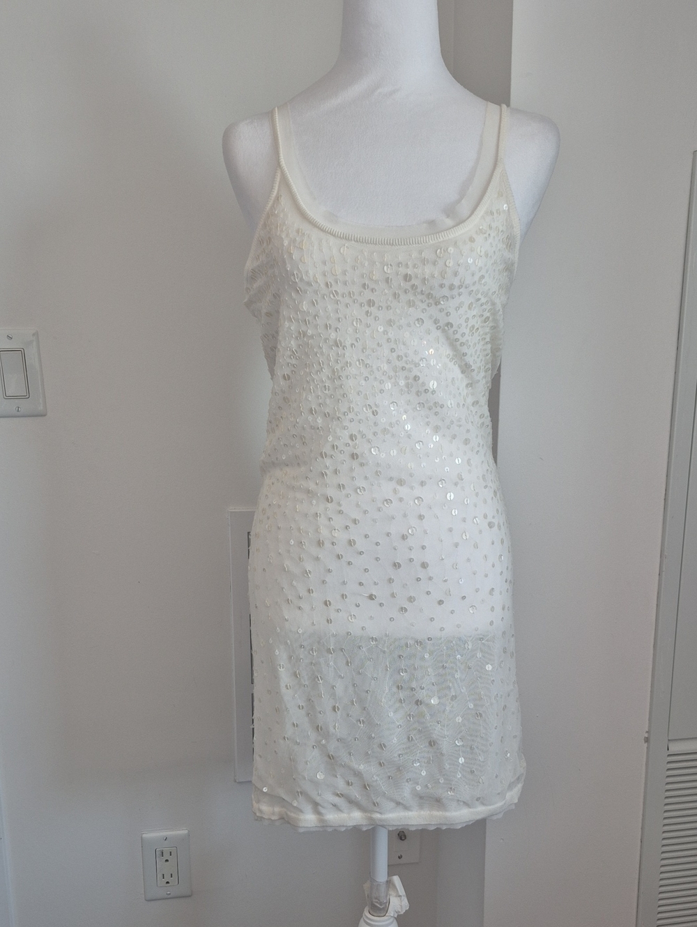 Alice + Olivia Sheer Sequined Slip Dress In White Size XS